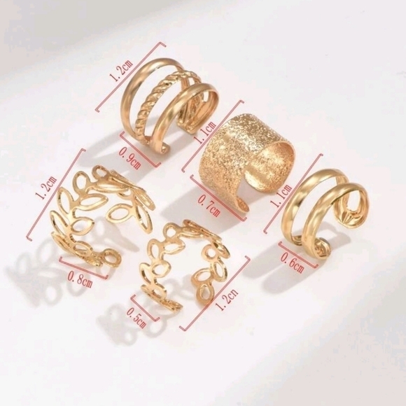 5pcs/set Hollow‎ Out Leaf Decor Ear Cuff Ear Clips Fitting One Ear gold c… - Picture 3 of 3